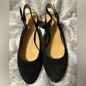 Talbots Black Suede Heels with Tortoise Shell Buckle